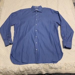 John W. Nordstrom Long Sleeve Button Front Blue Dress Shirt Mens Size 16.5 | 35